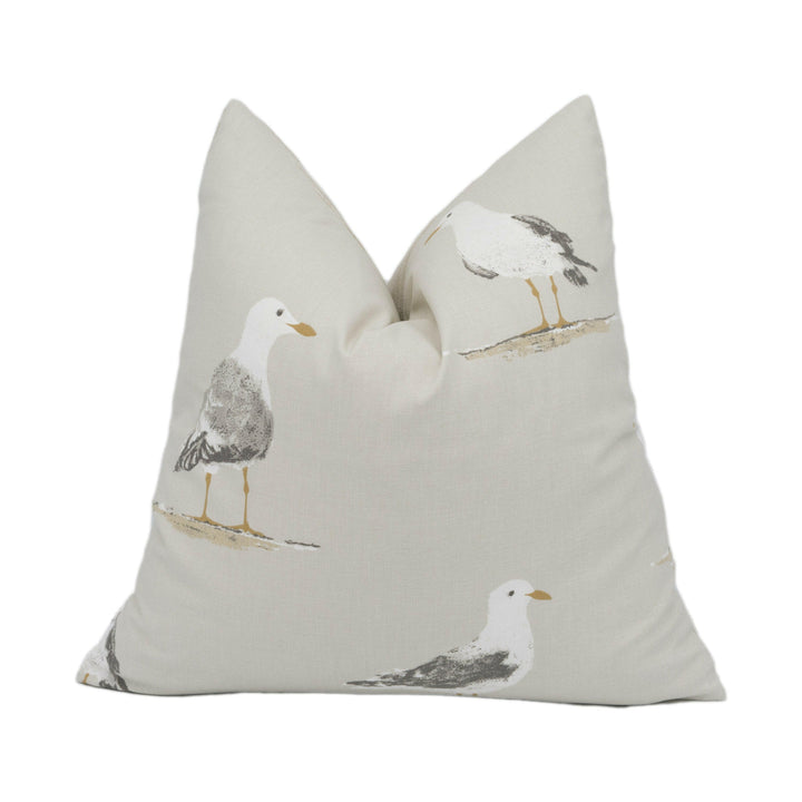 Sanderson - Shore Birds - Driftwood - Whimsical Seaside Seagull Cushion Cover Handmade Throw Pillow Designer Home Décor.