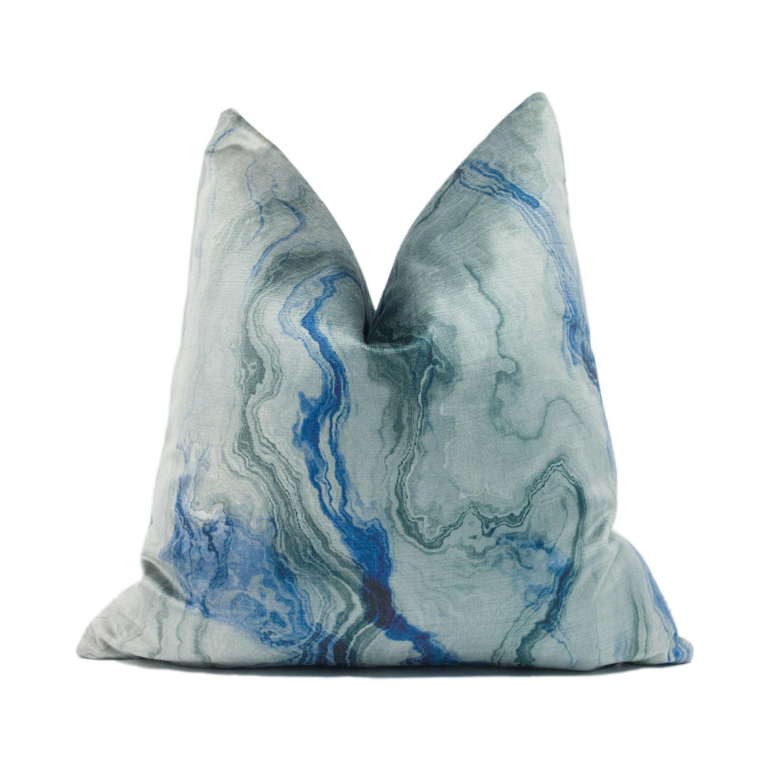 Swaffer - Marble - 04 FR - Luxury Modern Blue & Grey Marble Print Cushion Cover - Handmade Throw Pillow - Designer Home Décor.