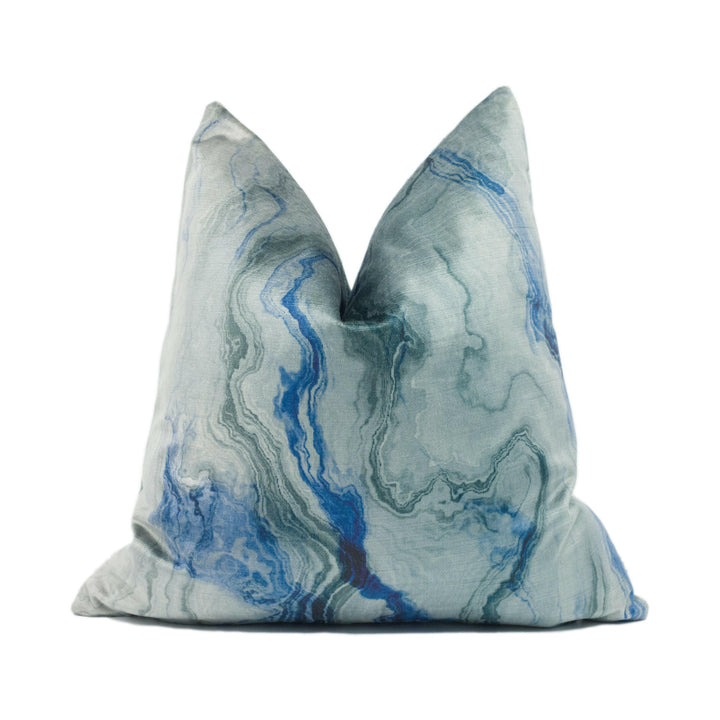 Swaffer - Marble - 04 FR - Luxury Modern Blue & Grey Marble Print Cushion Cover - Handmade Throw Pillow - Designer Home Décor.