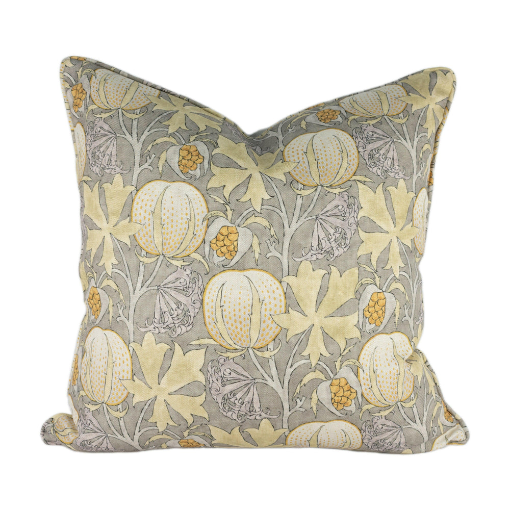 GP and J Baker - Pumpkins - Grey / Ochre - Inspired 20th Century Archival Bloc Print Designer Cushion Cover - Luxury Throw Pillow - Handmade.