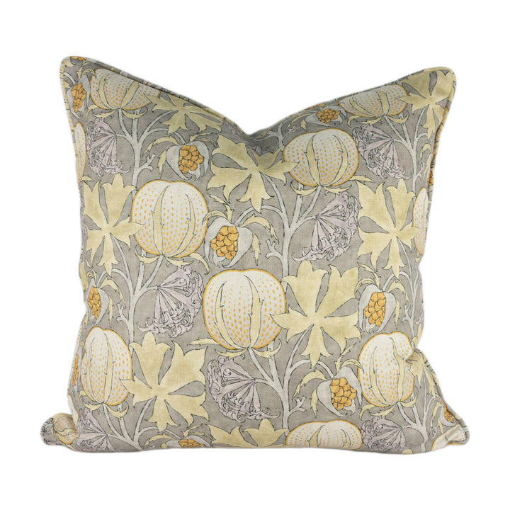 GP and J Baker - Pumpkins - Grey / Ochre - Inspired 20th Century Archival Bloc Print Designer Cushion Cover - Luxury Throw Pillow - Handmade.