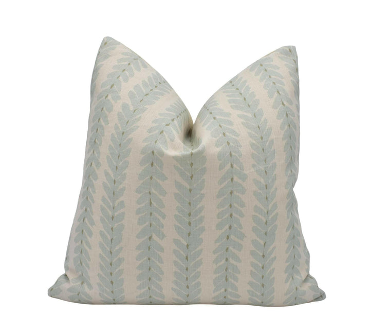 Schumacher x Veere Greeney - Woodperry - Aqua - Modern Classic Botanical Stripe Designer Cushion Cover - Luxury Linen Pillow Cover - Custom.