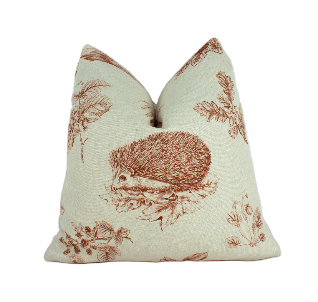 Sanderson - Squirrel & Hedgehog - Henna / Wheat - Cushion Cover Throw Pillow Designer Home Decor.