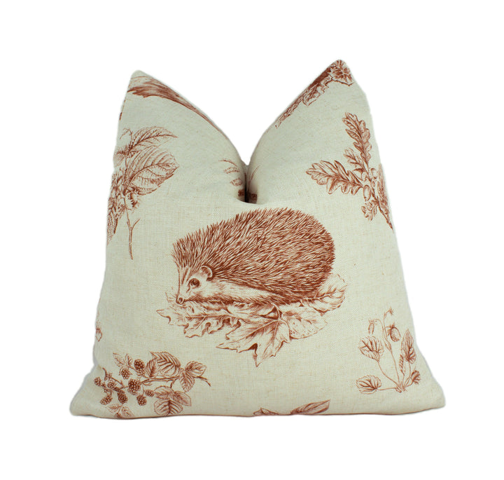Sanderson - Squirrel & Hedgehog - Henna / Wheat - Cushion Cover Throw Pillow Designer Home Decor.