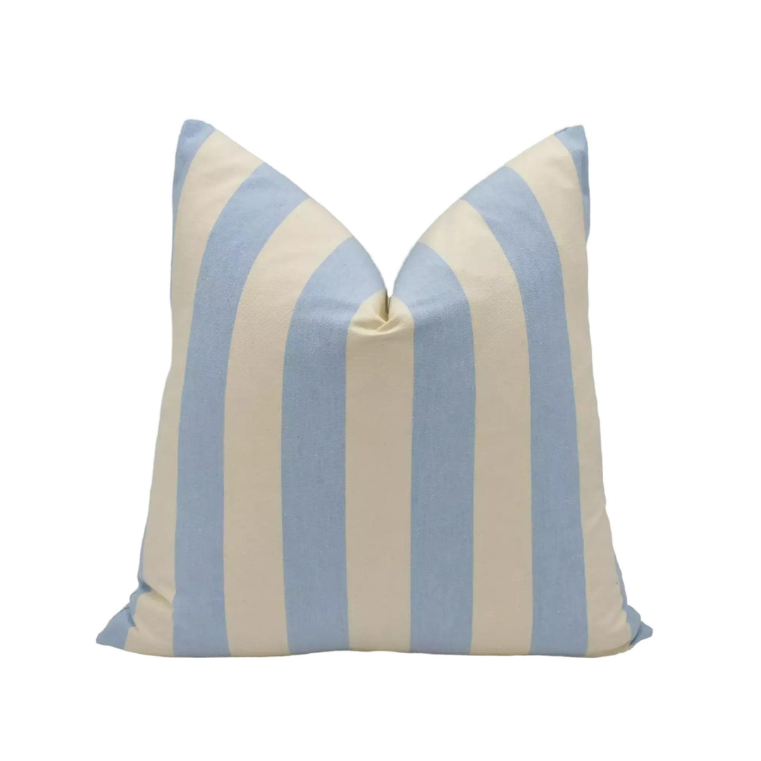 A single pillow with a striped pattern in shades of blue and beige.