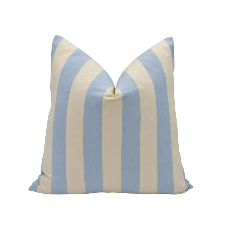 A single pillow with a striped pattern in shades of blue and beige.