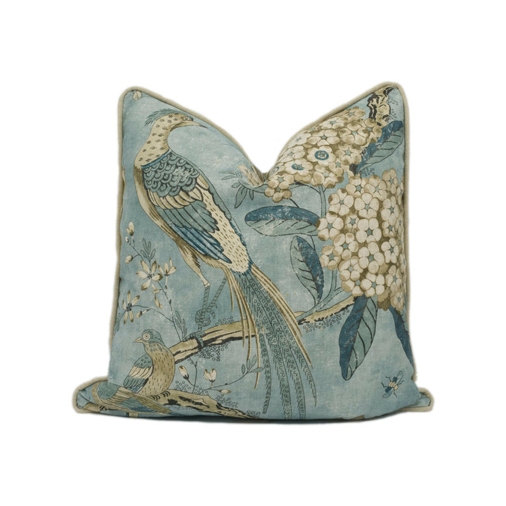 Anna French x Thibaut - Villeneuve - Aqua - Antique Avant Garde Bird Designer Cushion Cover - Luxury Throw Pillow - Handmade Home Decor.