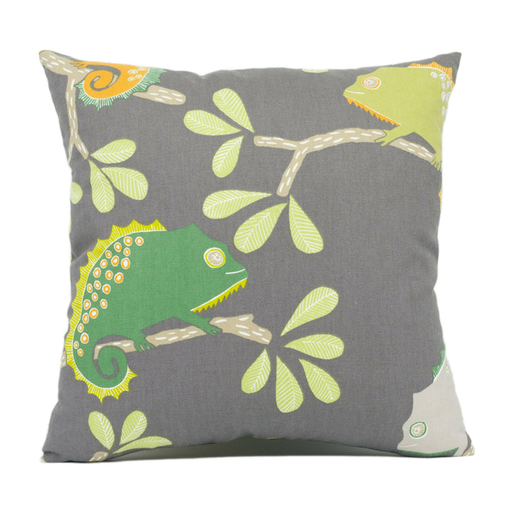 Scion - Calmer Chameleon - Moss / Citrus / Charcoal - Funky Chameleon Cushion Cover - Handmade Throw Pillow Designer Home Decor.