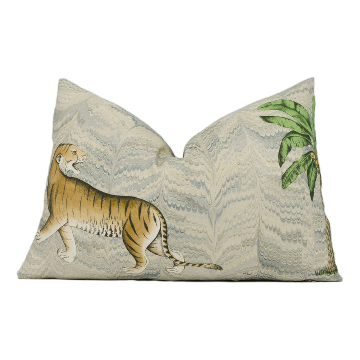 Zoffany - Jaipur - Silver - Mogul Inspired Indian Tiger & Elephant Cushion Cover - Handmade Throw Pillow Designer Home Decor.