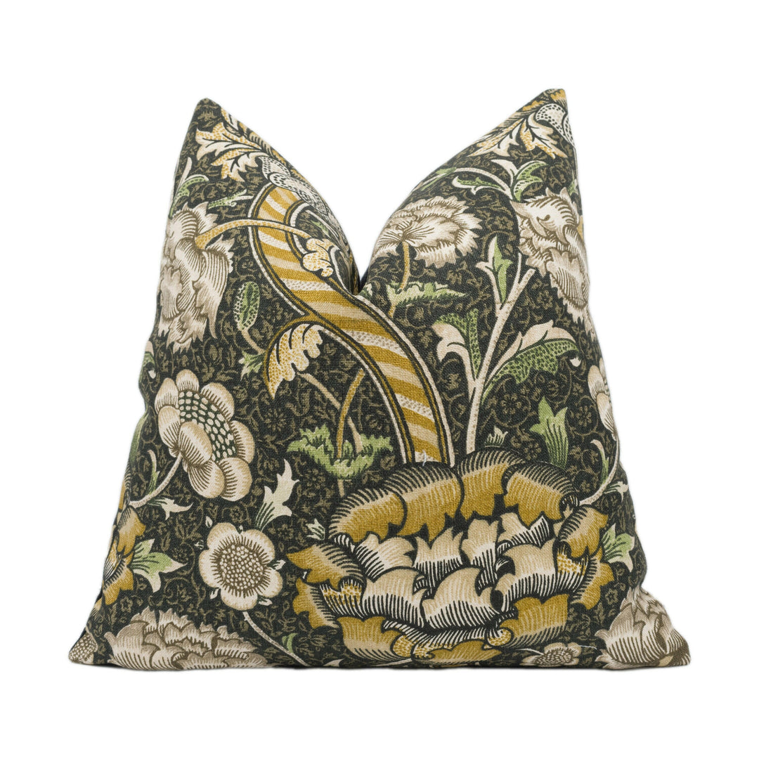 William Morris - Wandle - Charcoal / Mustard - Contrast Piped Cushion Cover Throw Pillow Designer Home Décor.