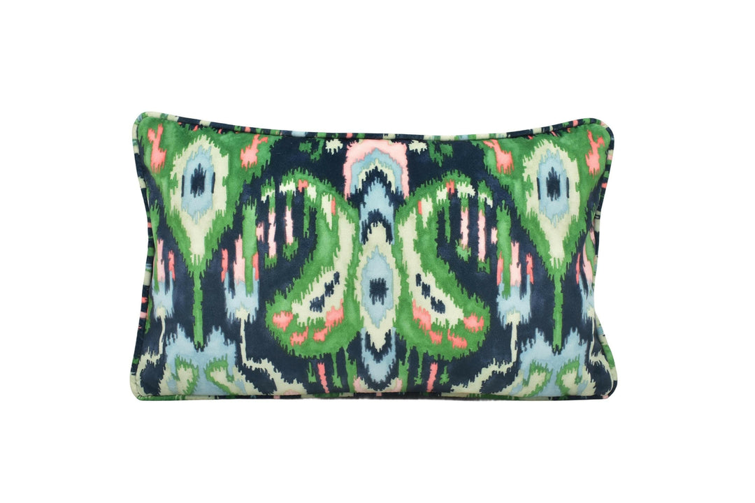 Linwood - Bukhara - Emerald - Sumptuous Ikat Velvet Designer Cushion Cover - Bright Colourful Luxury Throw Pillow - Handmade Home Decor.