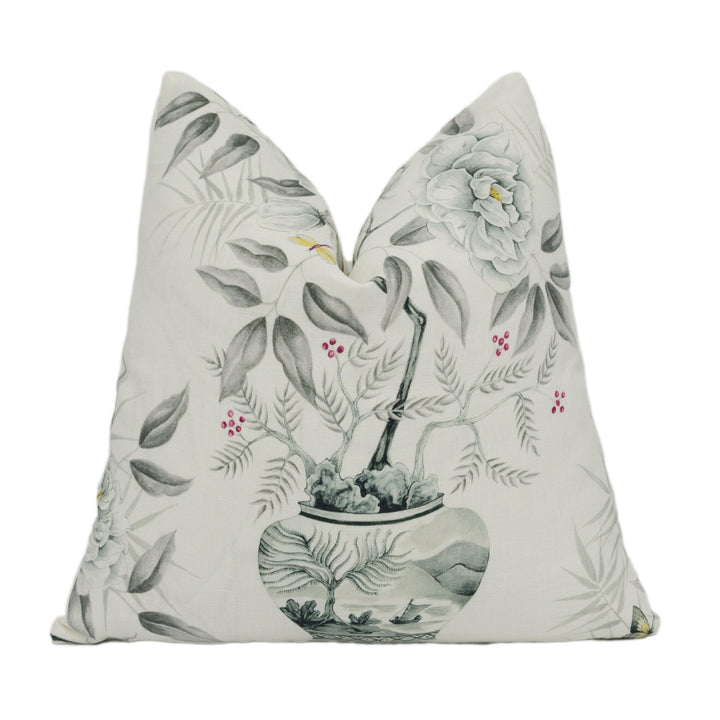 Zoffany - Romey's Garden - Dove Green - Chinese Inspired Flora & Fauna Cushion Cover - Handmade Throw Pillow Designer Home Decor.