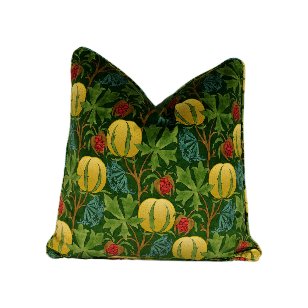 GP and J Baker - Pumpkins - Green / Terracotta - Inspired 20th Century Archival Bloc Print Designer Cushion Cover - Luxury Throw Pillow.