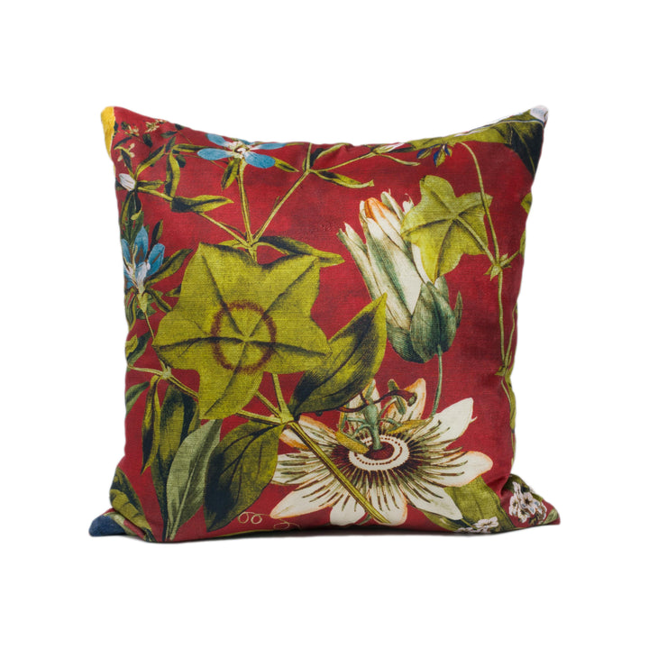 Clarke &amp; Clarke – Passiflora – Rouge – Cushion Cover – Crimson Botanical Velvet