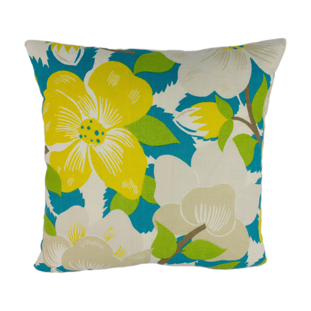 Schumacher & Paul Poiret - Magnolias - Citron / Peacock - Lush 1930's Floral Designer Cushion Cover - Handmade Throw Pillow Home Decor.