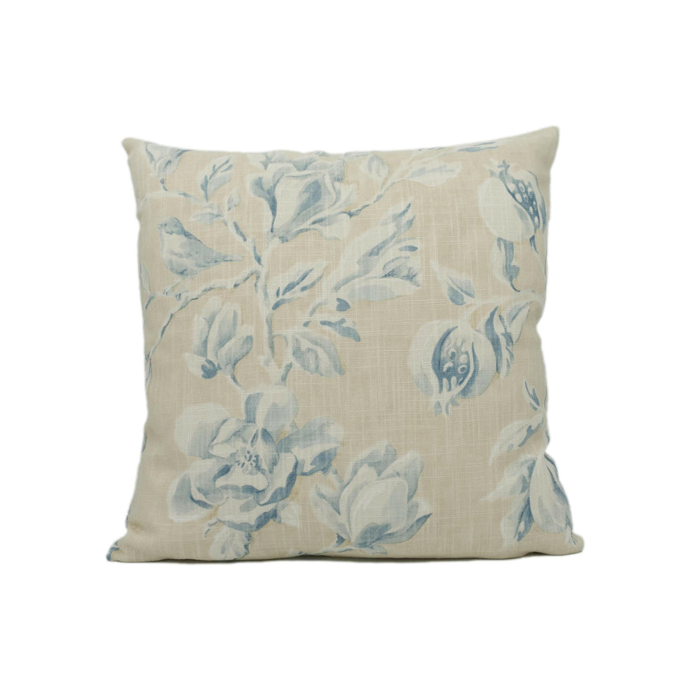 Sanderson - Magnolia & Pomegranate - Parchment / Sky Blue - Large Scale Floral Cushion Cover - Handmade Throw Pillow - Designer Home Décor.