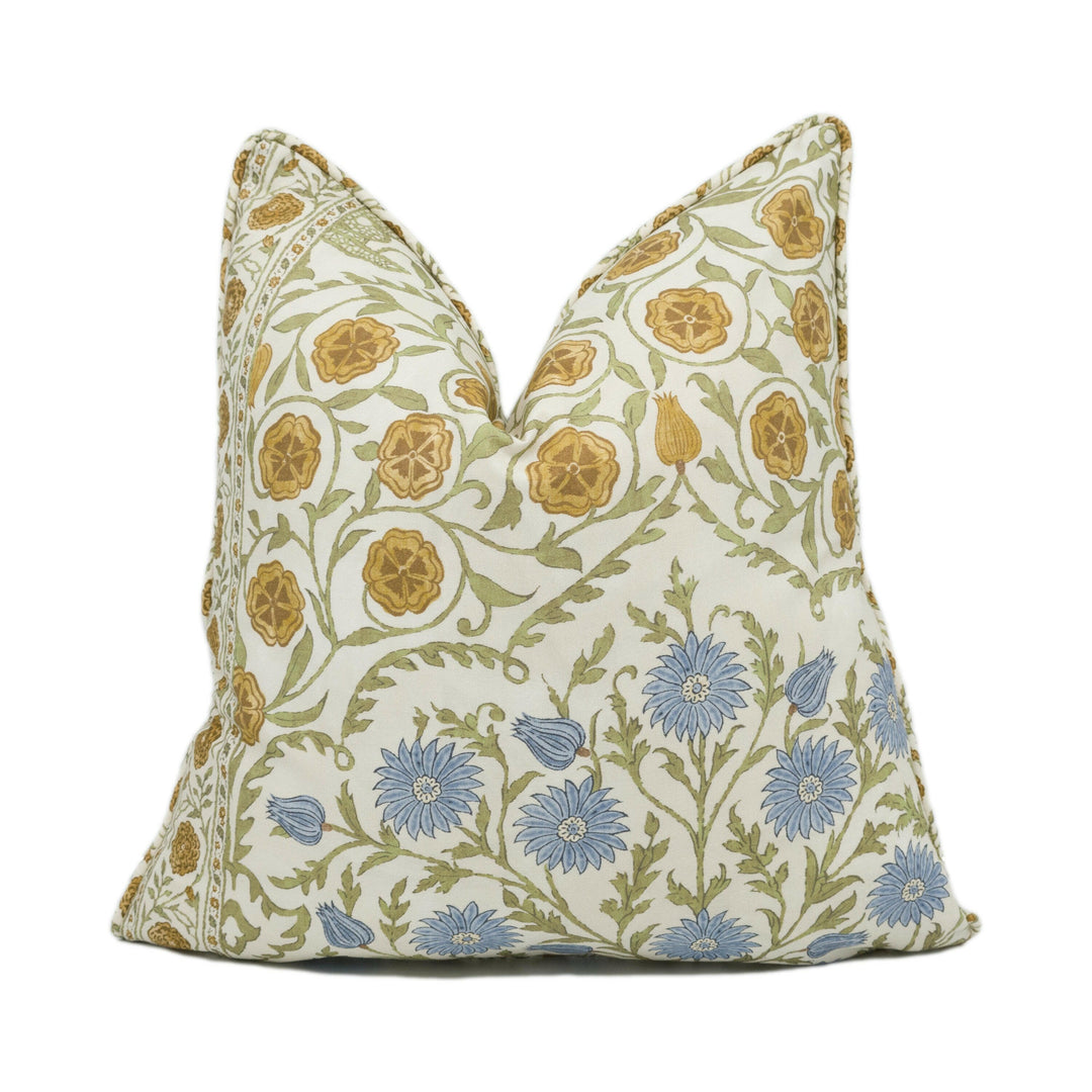 Oscar De La Renta for Lee Jofa - Sameera - Sapphire / Gold - Exotic Floral Cushion Cover - Self Piped Throw Pillow - Designer Home Décor.