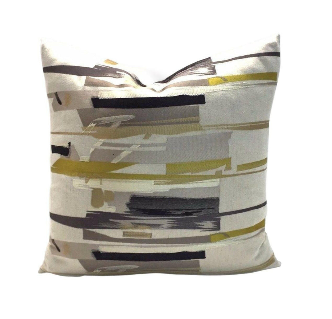 Harlequin - Zeal - Charcoal / Neutral / Mustard - Abstract Embroidered Brushstrokes Designer Cushion Cover Luxury Throw Pillow Handmade Home.
