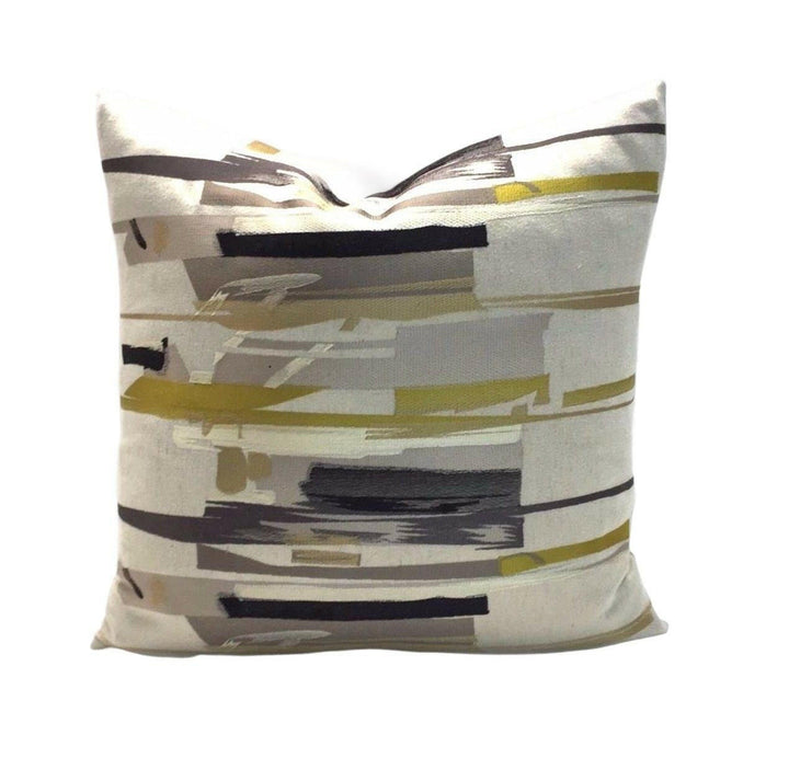 Harlequin - Zeal - Charcoal / Neutral / Mustard - Abstract Embroidered Brushstrokes Designer Cushion Cover Luxury Throw Pillow Handmade Home.