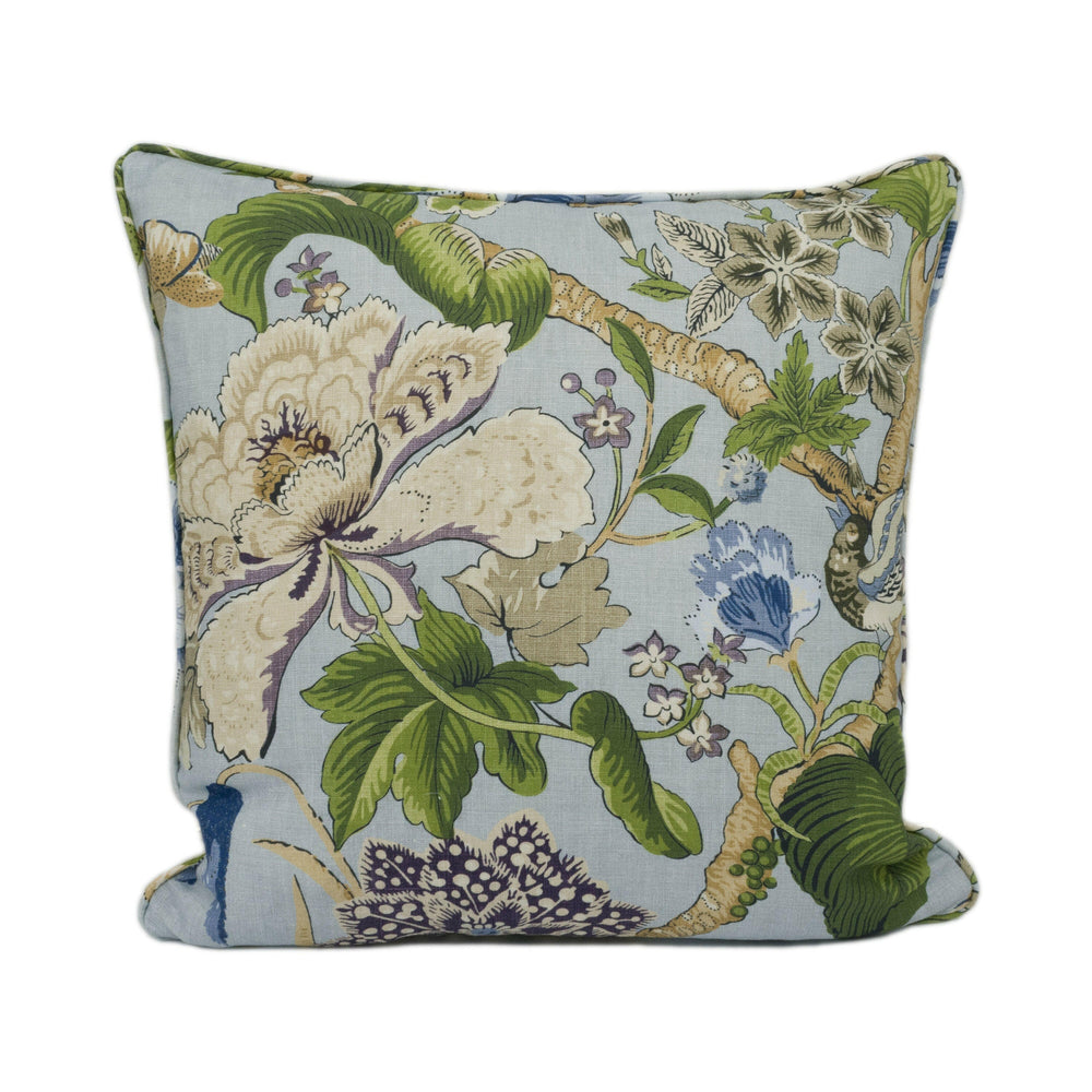 Thibaut - Hill Garden - Spa Blue - Traditional Self Piped Floral Cushion Cover - Handmade Throw Pillow - Designer Home Décor.