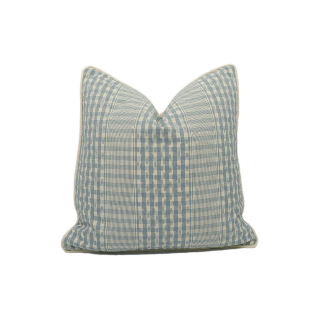 Colefax and Fowler - Langham Check - Sky Blue - Charming Vintage Inspired Ikat Cushion Cover - Handmade Throw Pillow - Designer Home Décor.