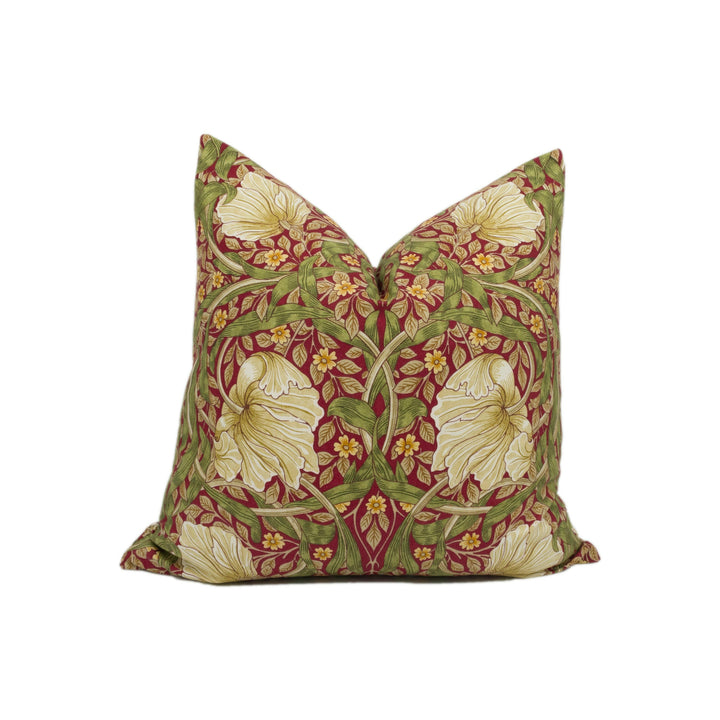 William Morris - Pimpernel Cotton - Red / Thyme Cushion Cover Throw Pillow Designer Home Decor.