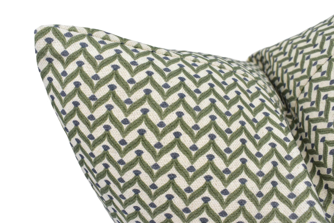 Ashley Wilde - Galatzo - Olive - Small Scale Stylised Herringbone Pattern Cushion Cover - Green Zig Zag Pillow Cover - Modern Geometric.