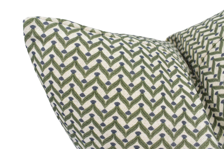 Ashley Wilde - Galatzo - Olive - Small Scale Stylised Herringbone Pattern Cushion Cover - Green Zig Zag Pillow Cover - Modern Geometric.