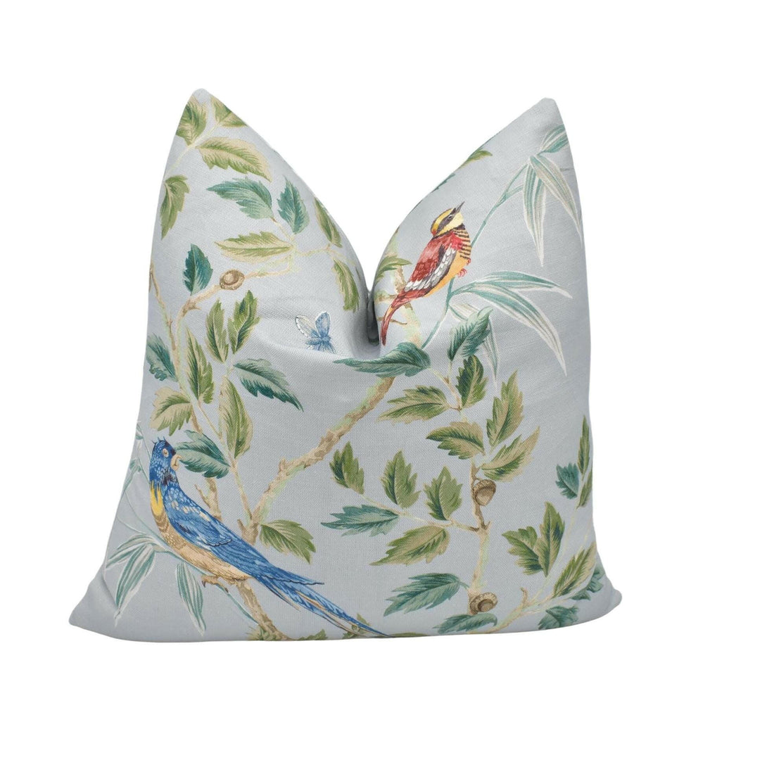 Colefax and Fowler - Ashdown - Old Blue - Classic Contemporary Chinoiserie Inspired Bamboo &amp; Bird Designer Cushion Cover - Luxury Throw.