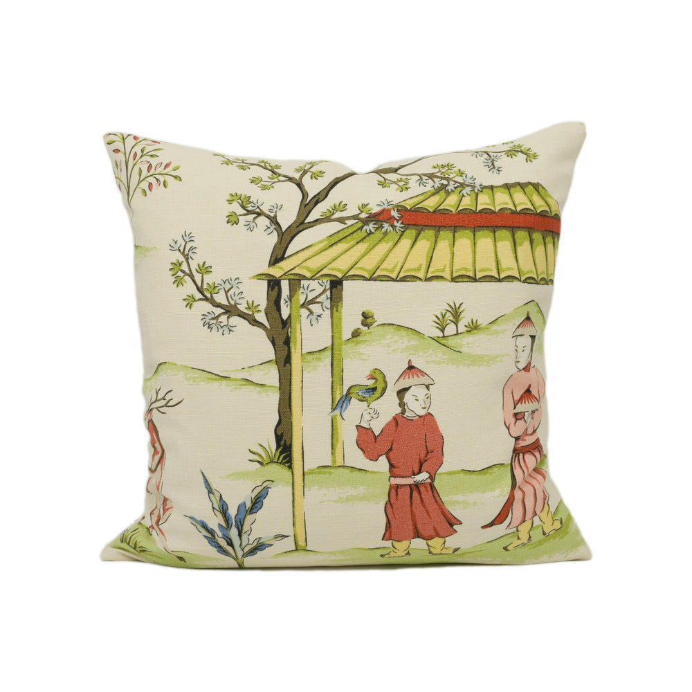 Thibaut - Ting Yuan - Cream - Captivating Chinoiserie Scene Cushion Cover - Handmade Throw Pillow - Designer Home Décor.