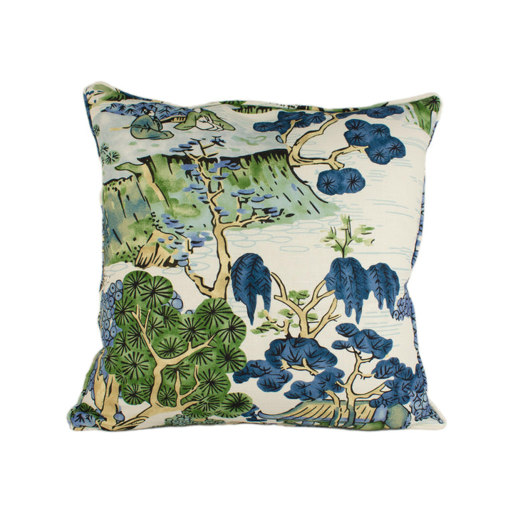 Thibaut - Asian Scenic - Blue and Green - Stunning Designer Cushion Cover Home Décor Throw Pillow.
