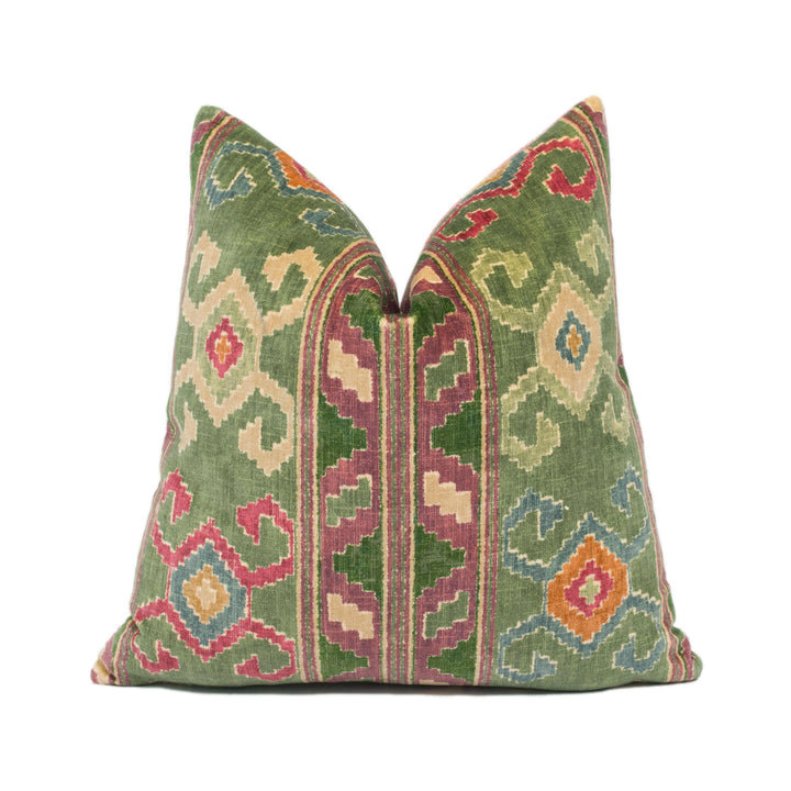 Mulberry - Nomad Velvet - Plum / Green - Ethnic Carpet Inspired Geometric Cushion Cover - Handmade Throw Pillow - Designer Home Décor.