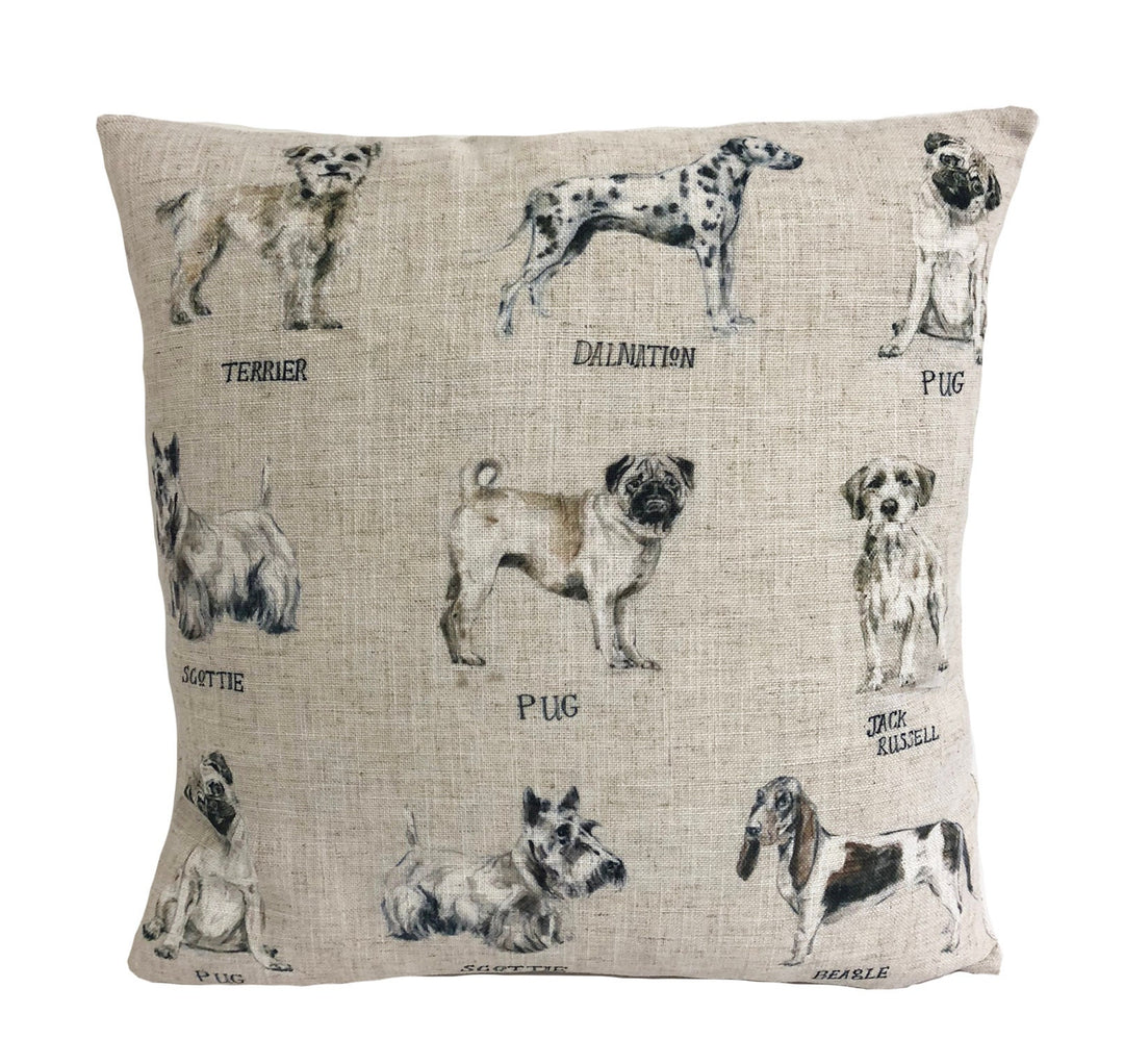 Clarke &amp; Clarke - Dogs - Linen - Cute Dog Cushion Cover Throw Pillow
