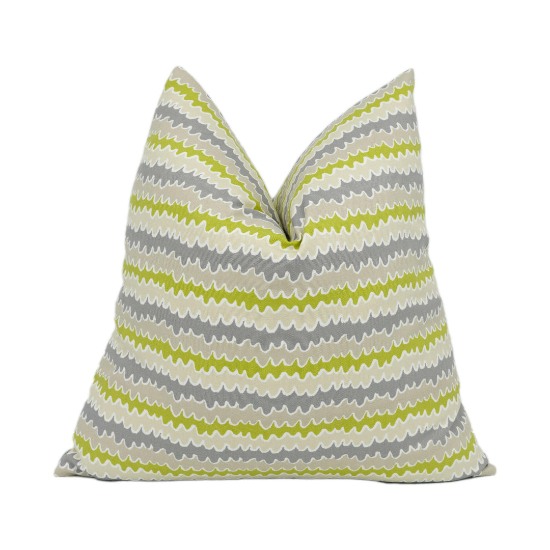 Scion - Hetsa - Pebble / Apple / Slate - Cute Horizontal Squiggle Cushion Cover Handmade Throw Pillow Designer Home Décor.