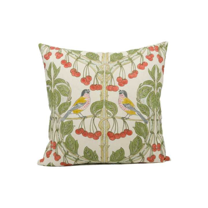 GP and J Baker - Birds &amp; Cherries - Red / Green - Charming Floral Bird Designer Cushion Cover  - Luxury Throw Pillow - Handmade Home Décor.