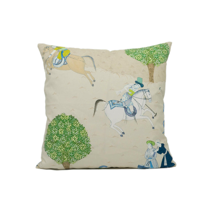 GP & J Baker - Caspian - Teal - Eastern Persian Inspired Horse Polo Scenes Cushion Cover - Handmade Throw Pillow - Designer Home Décor.