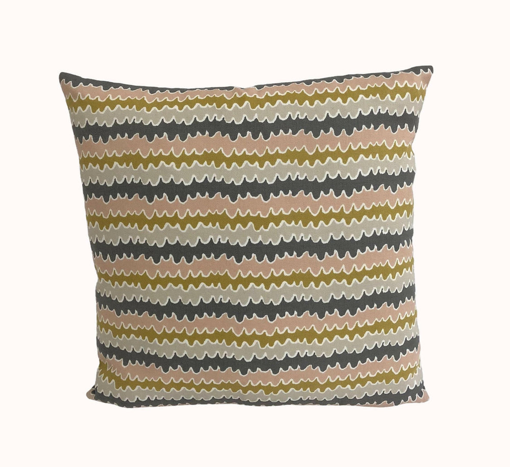 Scion - Hetsa - Parchment / Blush / Toffee - Cute Horizontal Squiggle Designer Cushion Cover - Luxury Throw Pillow Handmade Home Decor.