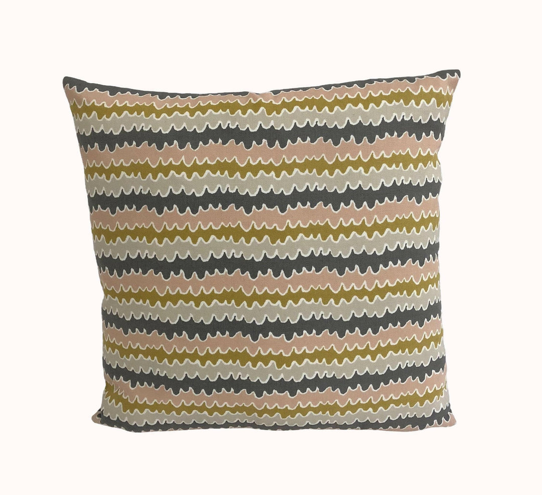 Scion - Hetsa - Parchment / Blush / Toffee - Cute Horizontal Squiggle Designer Cushion Cover - Luxury Throw Pillow Handmade Home Decor.