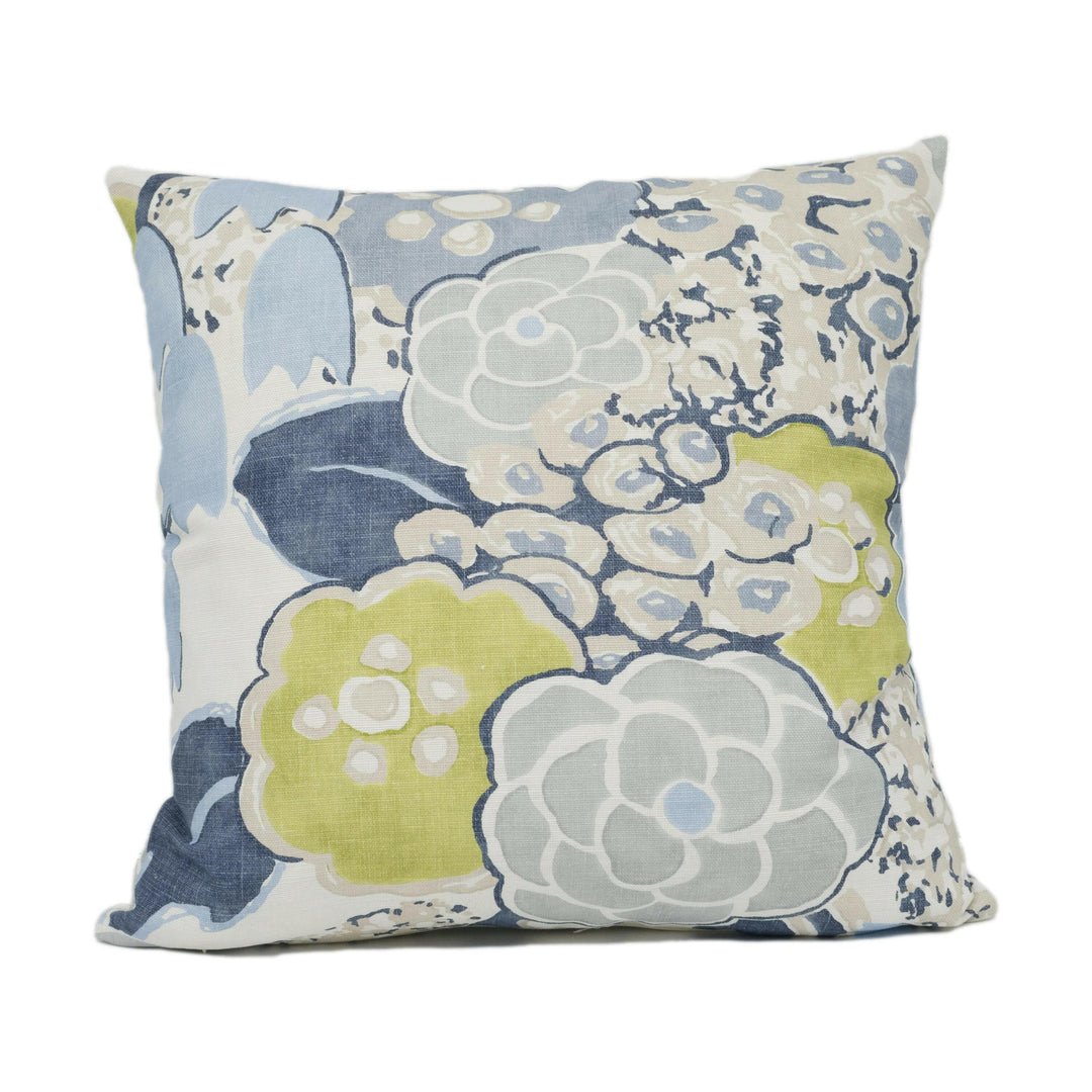 Anna French x Thibaut - Laura - Citrus and Blue - Bold Vintage Retro Floral Designer Cushion Cover - Luxury Throw Pillow - Handmade Home.