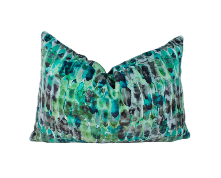 Harlequin - Kelambu - Emerald / Lime - Stunning Watercolour-Effect Velvet Cushion Cover Throw Pillow Designer Home Decor