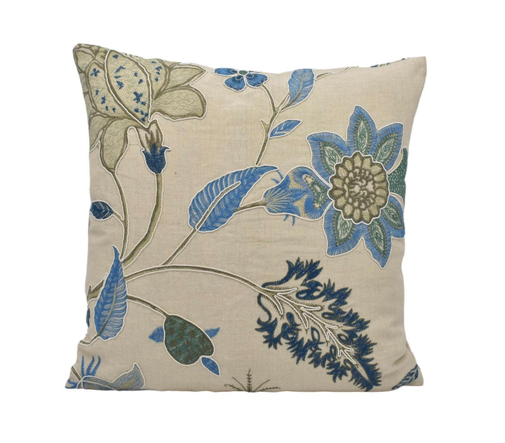 GP & J Baker - Bakers Indienne Embroidery - Soft Blue - Signature Baker Designer Cushion Cover - Embroidered Floral Pillow Cover - Blue.