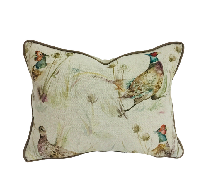 Voyage - Bowmont Pheasant - Linen - Stunning Contrast Piped Cushion Cover Throw Pillow Designer Home Decor.