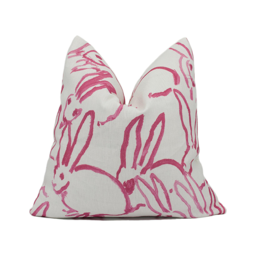Lee Jofa Groundworks - Hutch - Pink - Painted Rabbit Motif Cushion Cover - Handmade Throw Pillow - Designer Home Décor.