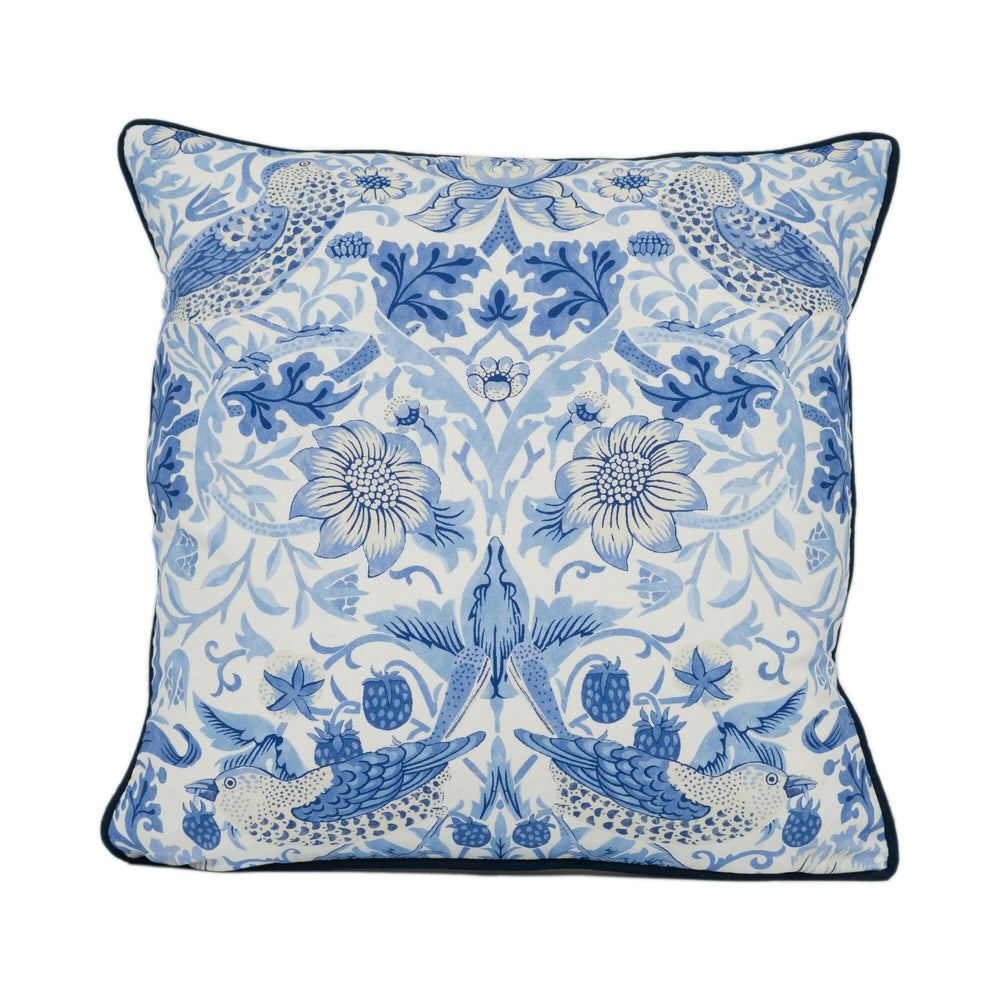 William Morris - Strawberry Thief - Woad - Iconic Cheeky English Bird Designer Cushion Cover - Handmade Home Décor - Luxury Throw Pillow.