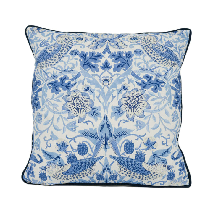 William Morris - Strawberry Thief - Woad - Iconic Cheeky English Bird Designer Cushion Cover - Handmade Home Décor - Luxury Throw Pillow.