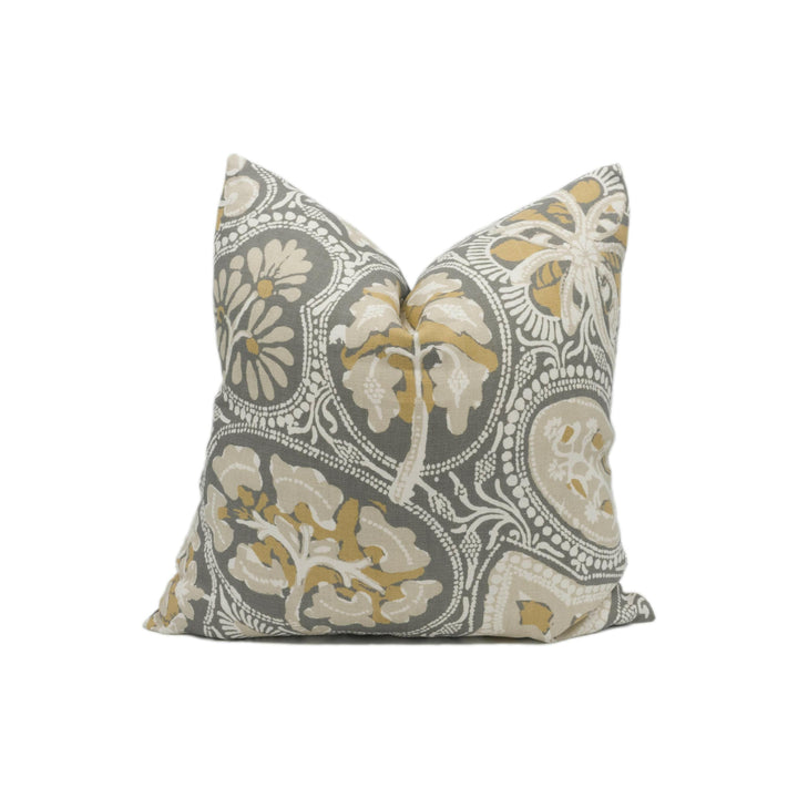 Thibaut - Cochin - Grey - Primitive Eastern Trade Routes Inspired Cushion Cover - Handmade Throw Pillow - Designer Home Décor.