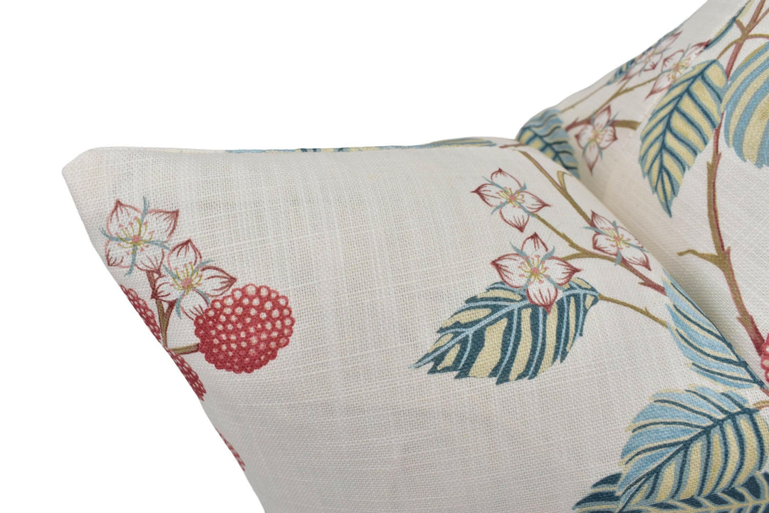 Sanderson - Rubus - Raspberry - Beautiful Delicate Vine and Berry Designer Cushion Cover - Floral Luxury Throw Pillow - Handmade Home Decor.