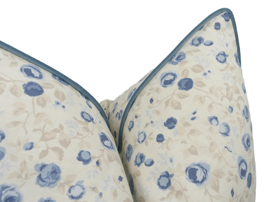 Clarke & Clarke x Studio G - Maude - Chambray - Pretty Small Scale Floral Rose Contrast Piped Cushion Cover - Handmade Throw Pillow -.