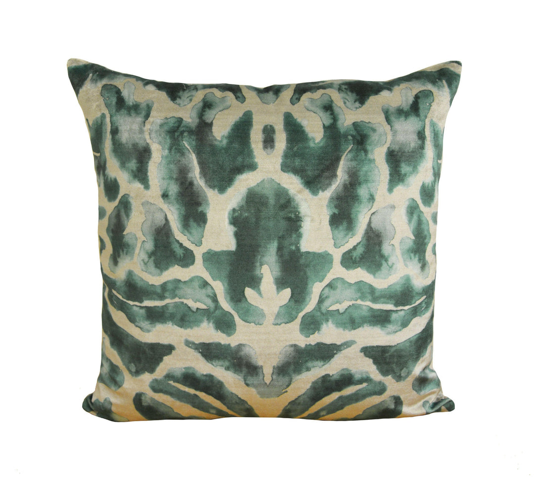 Voyage Decoration - Nikko - Emerald - Majestic Painterly Damask Velvet Cushion Cover - Handmade Throw Pillow Designer Home Decor.