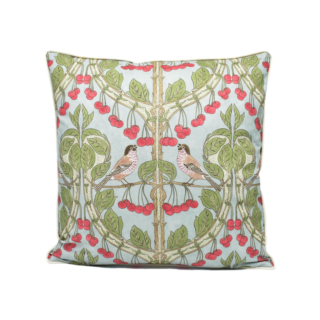 GP and J Baker - Birds &amp; Cherries - Soft Blue - Charming Floral Bird Designer Cushion Cover  - Luxury Throw Pillow - Handmade Home Décor.